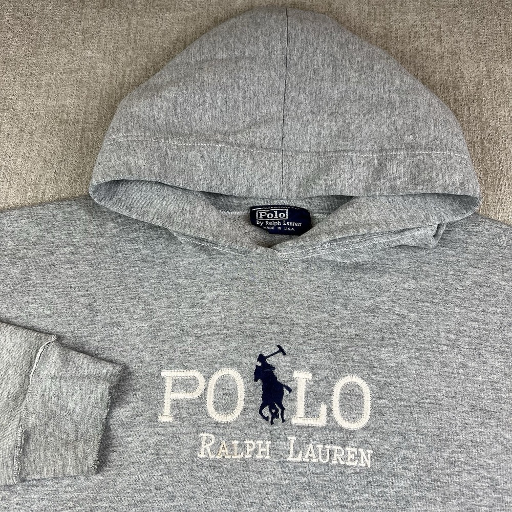 Vintage 80s Polo Ralph Lauren Hoodie Pullover Men's XL Gray Big Pony Distressed‎